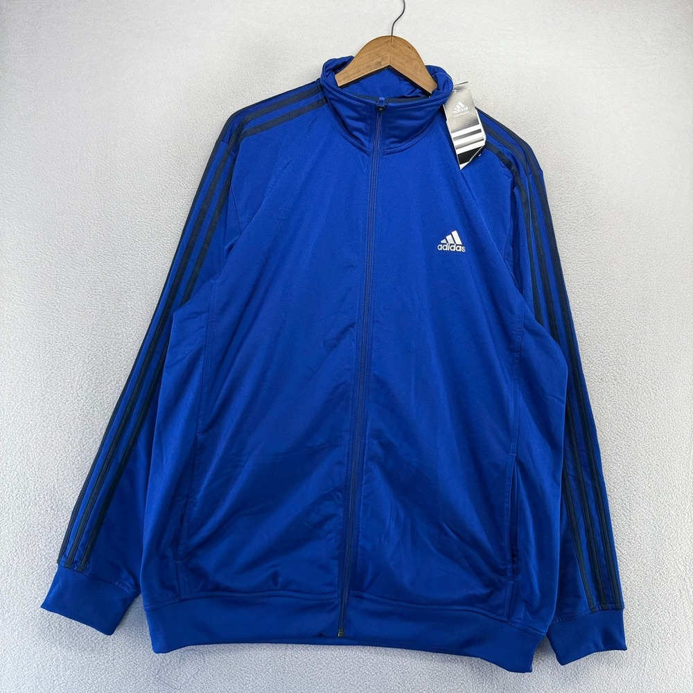 Adidas Track Jacket Mens XL Blue Full Zip Performance Soccer Pockets Casual NEW